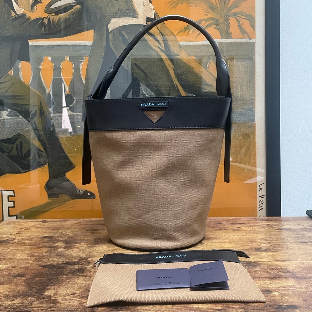 Prada Ouverture Canapa City Calf Leather Bucket Bag